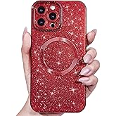 Svanove Glitter Case for iPhone 16 Pro Max Phone Case Magnetic Compatible with Magsafe, Sparkle Bling Shiny Sparkly Cute Girly Design, Trendy Aesthetic Hard Mag Cover for Women Girls, Red Wine