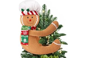 RINOLY Gingerbread Tree Topper,Gingerbread Christmas Decoration,Plush Stuffed Gingerbreads Man Ornaments for Tree Wine Bottle Curtain Holiday Decor