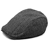 The Original Boston Scally Cap - The Original Newsboy Flat Cap - Single Panel Cotton Fitted Hat for Men - Grey Herringbone