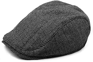BOSTON SCALLY CO. The Original Boston Scally Cap - The Original Newsboy Flat Cap - Single Panel Cotton Fitted Hat for Men - Grey Herringbone
