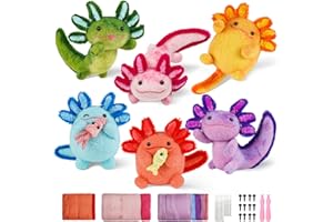 MOREJMTT Needle Felting Kit, 6 PCS Animal Needle Felting Beginner Kits, Wool Felt Needle Felting Tools Foam Pad, Craft Party Supplies for Beginners Adult(6pack Axolotl)