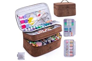 AMOIGEE Double-Layer Sewing Accessories Organizer with Pin Cushion – Large Sewing Storage Bag for Thread, Notions & Tools – Portable Travel Sewing Tote for Quilting, Embroidery & Crafts Gift (BagOnly)