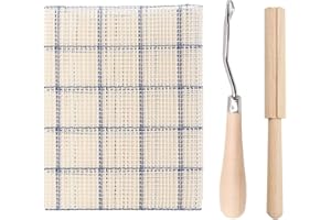 Yushen 3Pcs Latch Hook Kit, 3.75CT Rug Mesh Canvas Fabric and Wooden Bent Latch Hook Tool and Yarn Cutter Tool for Embroidery Crafts Supplies DIY Carpet Tapestry Making