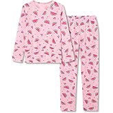 Beezizac Pajamas for Girls 2-Piece Marble/Checker/Cat/Panda Print Long Sleeves Shirt & Pants PJ Set Jammies Size 4T-18