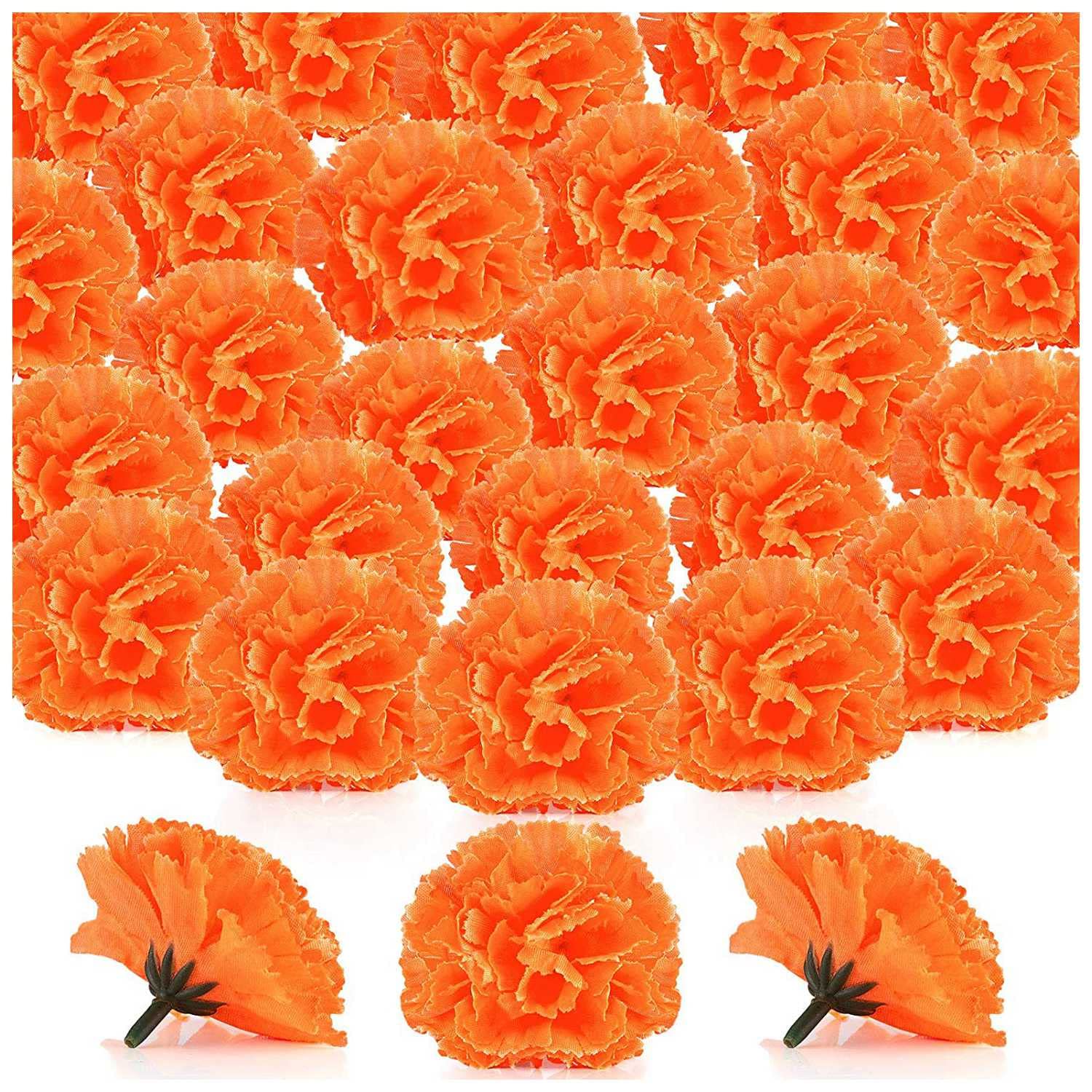 PRATYAHARA Marigold Flower Heads Bulk, 100Pcs Heads for Garlands Crafts, Silk Marigold Flowers, Orange