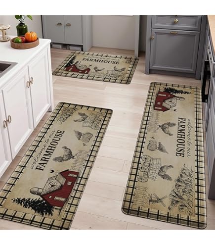 Farmhouse Kitchen Mats Sets 2 Piece, Rooster Kitchen Rugs Mats Non Skid Washable Kitchen Floor Mats Cushioned Floor Comfort Mats Home Office 18 X 48 1 - View #4