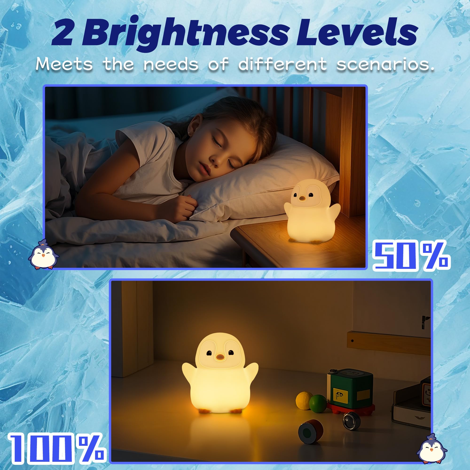 OkiyiD Pinguin Geschenke,Niedliches Pinguin Nachtlicht, Tierische Kinderzimmerlampe aus Silikon mit Dimm- und Timingfunktion, Niedliche Pinguin Deko-Leuchten 4