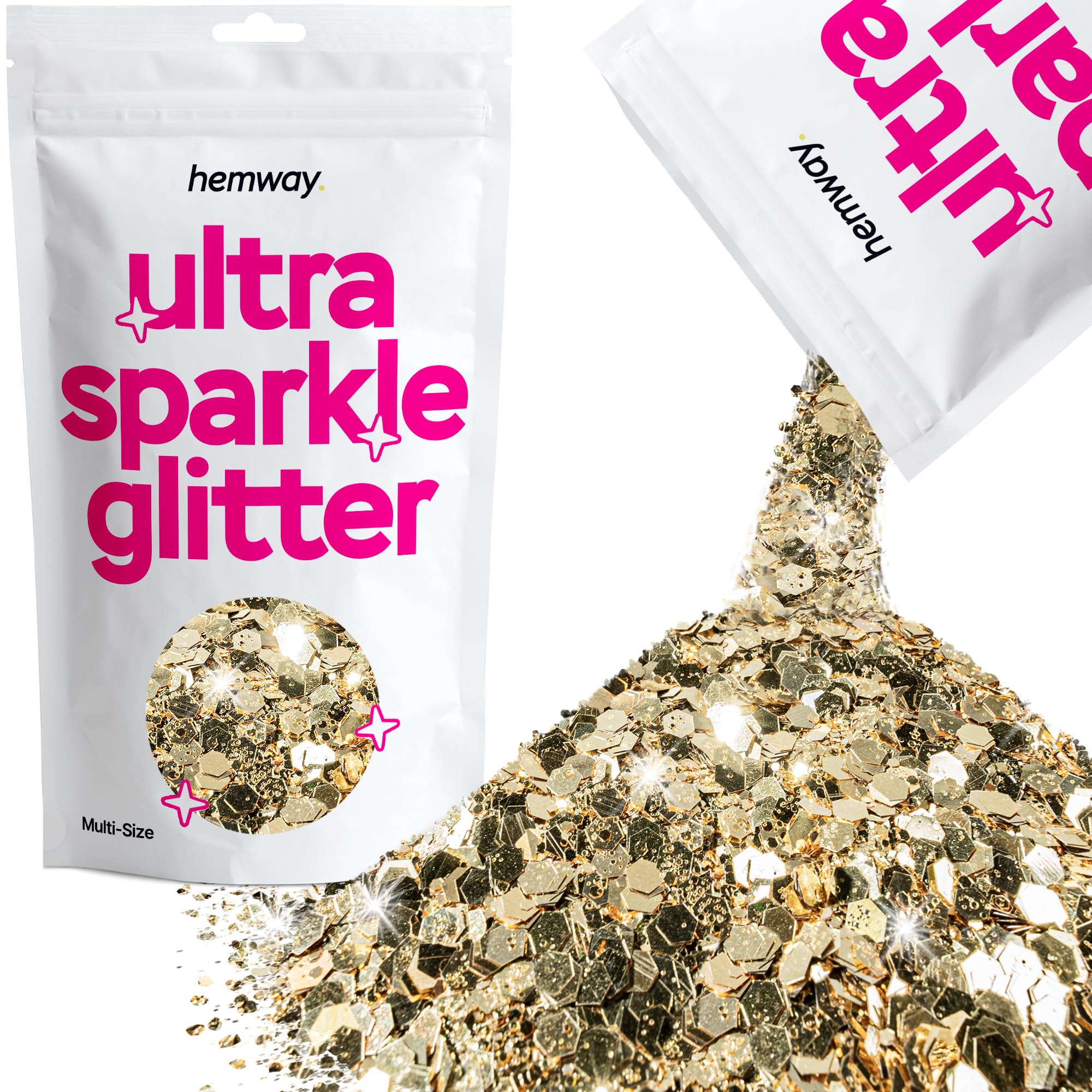 Hemway Ultra Sparkle Glitter Champagne Gold 100g Multi Size | Glitter for Arts & Craft, Makeup, Nail Art, Crafting, Card Making, Sparkle Decoration