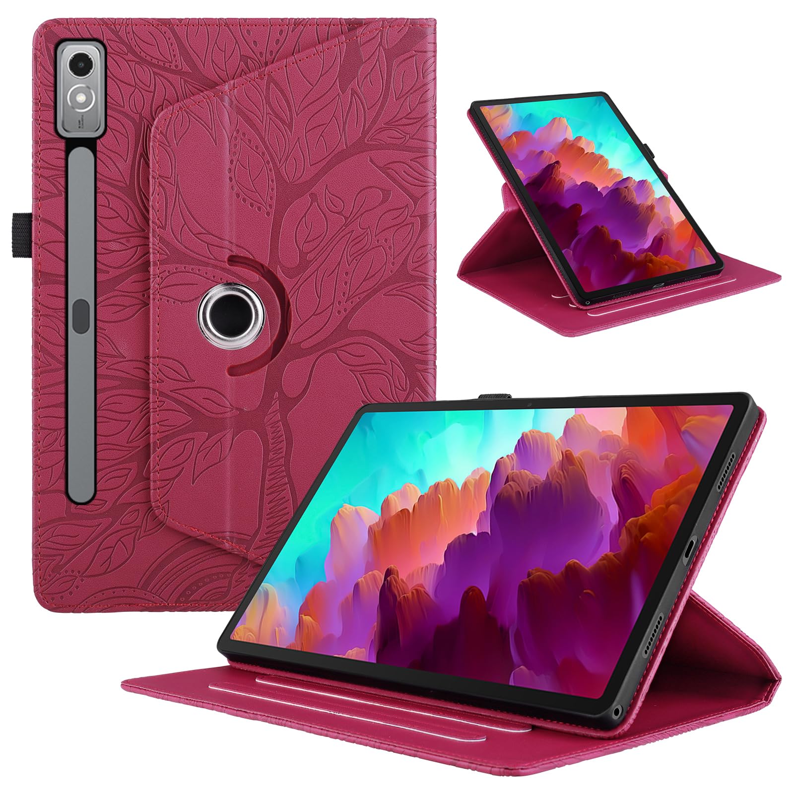 TEDTIKJT Rotating Case Compatible with Lenovo Xiaoxin Pad Pro/Lenovo Tab P12 12.7 Inch 2023 Flip PU Leather 360 Degree Rotating Stand Protective Cover with Support Function Tablet Case, Red