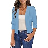 GoMamee Women's 3/4 Sleeve Cropped Cardigan Sweaters Open Front Bolero Short Shrugs S-XL