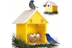 CEDAR ALPHA Water Proof Window View Bird House for Outside with 2 Powerful Hooks,Vinyl Birdhouse for Viewing Inside, Multifunctional Entrance For Various Birds 1.25" + 1.5" Hole, 10 Years Performance（Yellow）