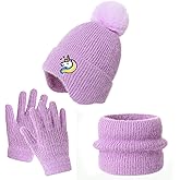 FENELY 3Pcs Kids Winter Beanie Hat Scarf Gloves Set for 4-10 Years Girls Boys Toddler Neck Warmer
