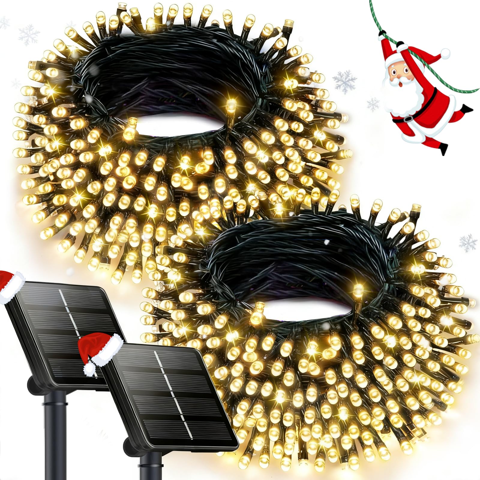 2PK 240LED 95FT Solar Christmas String Lights Outdoor Waterproof | Solar Christmas Tree Lights With 8 Lighting Modes Solar Light Outdoor For Xmas Party Garden Tree Christmas Decorations (Warm White)