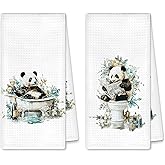 SHQIEUDH Funny Panda Hand Towels Set of 2, Panda on Toilet and in Bathtub Tea Towel Gifts, Cute Animal Hand Towel Decorative for Bathroom Restroom Washroom, 16x24 Inches