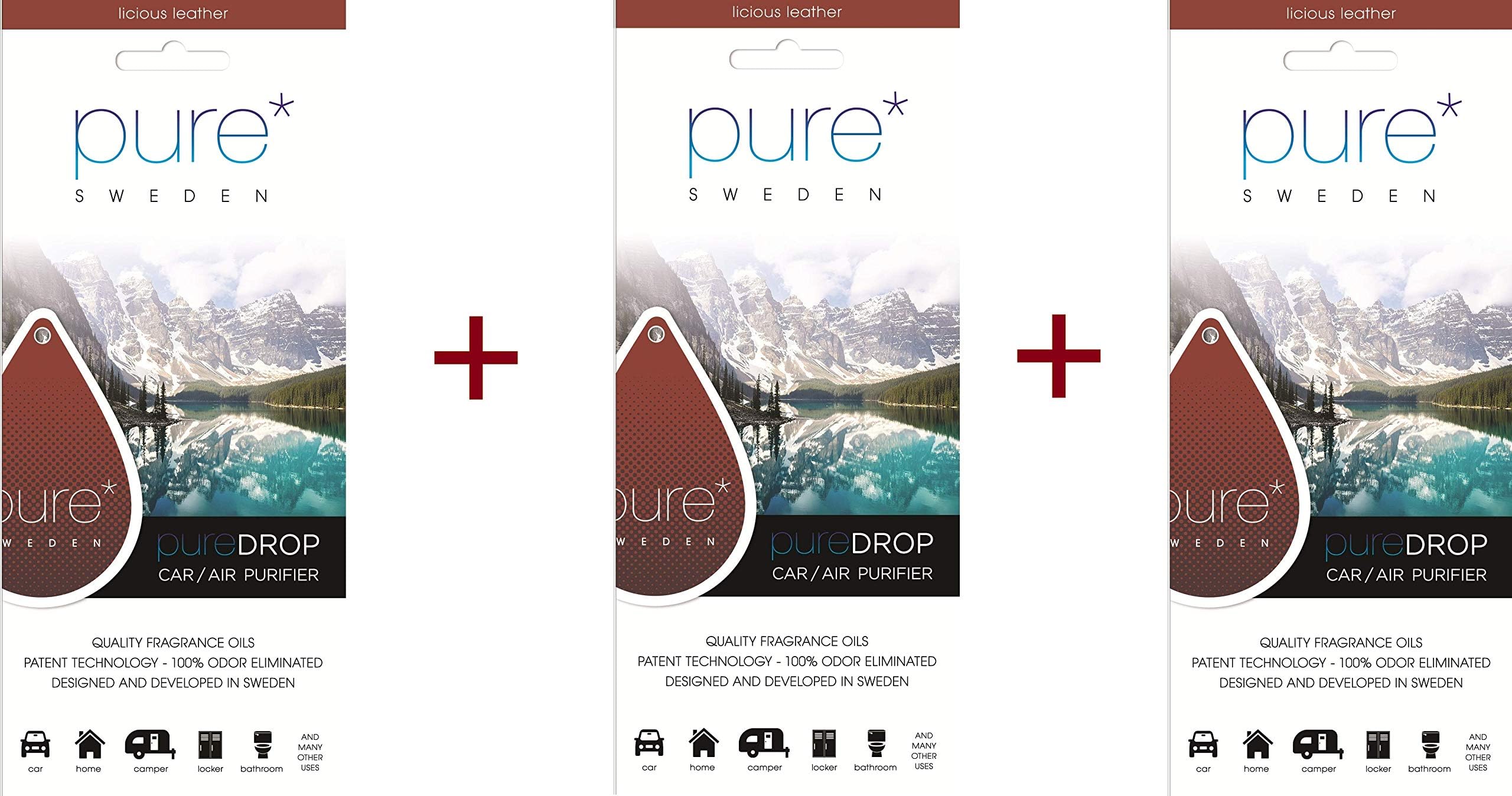 Pure Sweden Car Air Fragrance/Purifier - Pack of 3 - Licius Leather