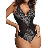 Popilush Shapewear Bodysuit V Neck Tummy Control Tank Tops Low Back Thong Bodysuit for Women