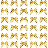 MECCANIXITY Mini Metallic Edge Ribbon Bow. 22x23mm Satin Gold Edge Ribbon Bow Appliques for Crafts DIY Hair Bows Sewing Wedding Party Christmas Decoration, (Pack of 50, Golden)