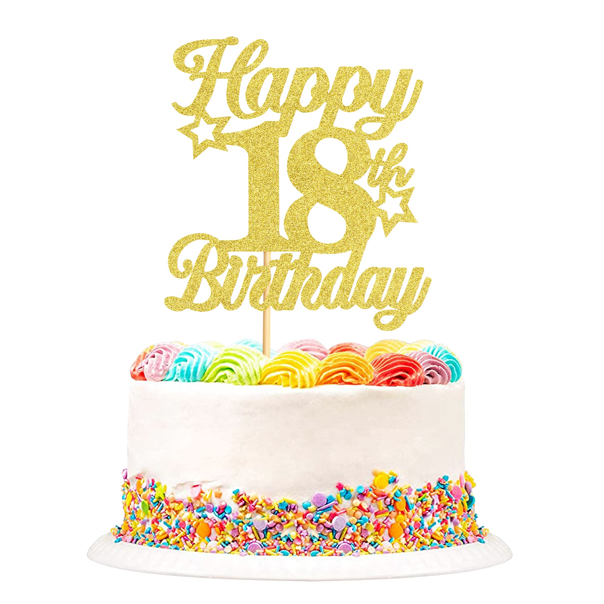 Blumomon 3 Pack Happy 18th Birthday Cake Toppers Gold Glitter Hello 18 Cheers to 18 Years 18 & Fabulous Cake Pick Ten 18th Birthday Anniversary Party Decorations Supplies