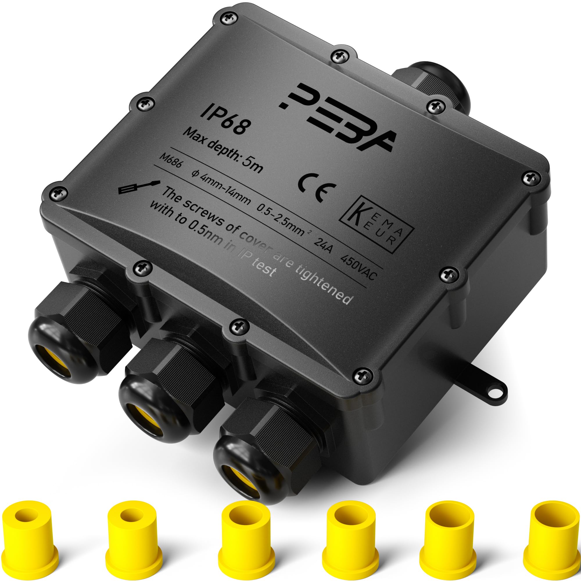 PEBA IP68 Waterproof Junction Box, Waterproof Cable Connector Outdoor, Big 4-Way Outdoor Cable Connectors, Wire Connector, Extension Electrical Cable Protector for Cable Diameter 4 mm-14 mm Black