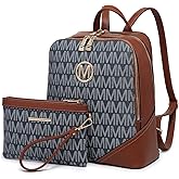 MKP Women's Fashion Medium Backpack Purse Set - 2Pcs PU Leather Shoulder Bag with Double Zipper for Travel and Daily Use