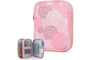 Katech Crochet Hook Case-Empty Zipper Bags Portable Travel Crochet Storage Bag Organizer with Web Pocket and Crochet Hook Holder Slots for Carrying Crochet Needles (Up to 7'')