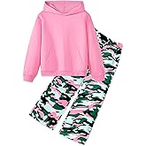 FoWear Girls Clothes 2PCS Pullover Hoodie Sweatshirt with Kangaroo Pocket Camo Sweatpants Outfits
