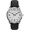 Timex Men's Easy Reader Bold 38mm Watch – Silver-Tone Case White Dial with Black Leather Strap