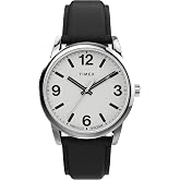 Timex Men's Easy Reader Bold 38mm Watch &ndash; Silver-Tone Case White Dial with Black Leather Strap
