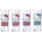 Silver Buffalo Sanrio Hello Kitty 4 Pack Glitter Tumbler Glass Set, 10 Ounces