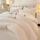 LLanCL 3D Jacquard Design Comforter Set, Ultra-Soft Warm Twin Size Sherpa Fur Plush 2-Pieces Sets Luxury Cozy Bedding with 1 Pillowcase (68"x90", Cream White)