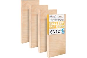 U.S. Art Supply 6" x 12" Unfinished Cradled Wood Panels for Painting, Gallery 1-1/2" Deep (4 Pack) - Artist Depth Wooden Wall Canvases - Mixed-Media Craft, Acrylic, Oil, Encaustic, Paint Pouring