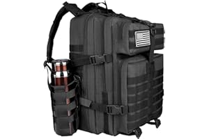 TBNBO 45L Large Military Tactical Backpack for Men, 3 Days Bug Out Bag Assault Pack with Adjustable Bottle Holder and Molle System, Outdoor Black Daypack Rucksack for Hunting Hiking Fishing
