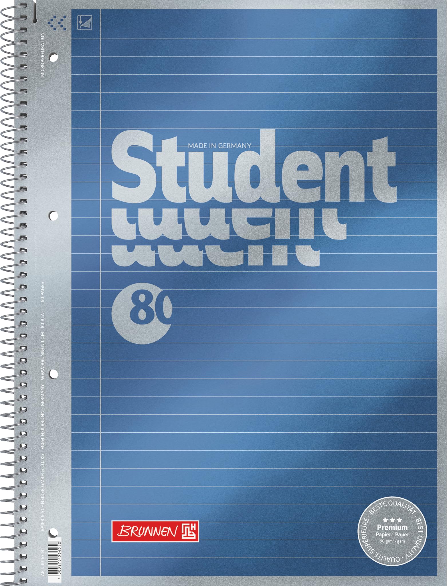 Brunnen 1067141 Notebook/Notepad Student Premium Set Treated Cover with Metallic Effect A4 Lined 80 Sheets 90 g/m²