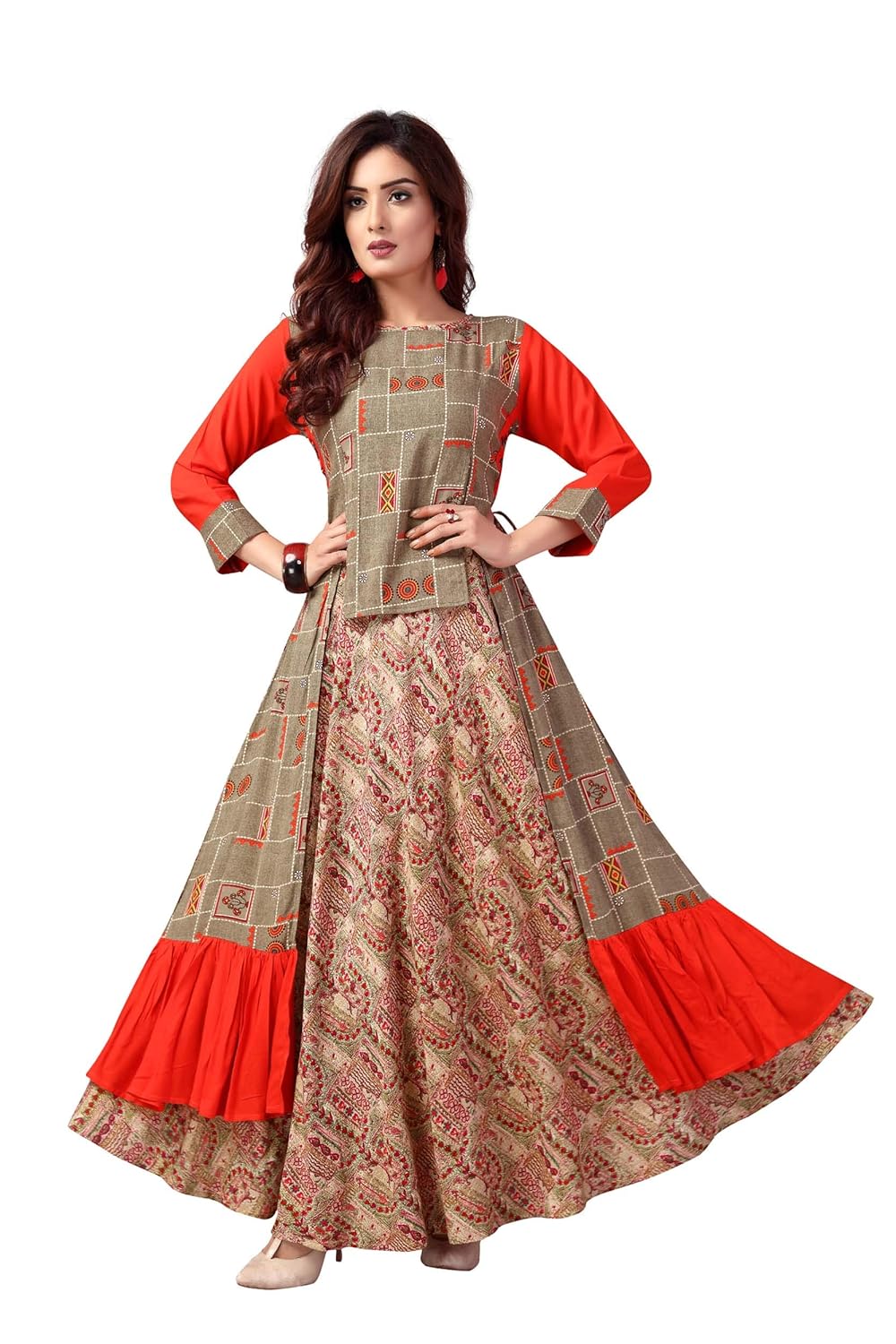 madhuram textiles women's rayon anarkali kurti