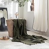 FOSSA Muslin Blanket with Fringe - 4-Layer 100% Cotton Gauze Super Soft & Breathable Throw -Lightweight Decorative Cooling Blanket for Bed, Sofa, Office -Throw XL Size 70" x 50" (Olive Green)