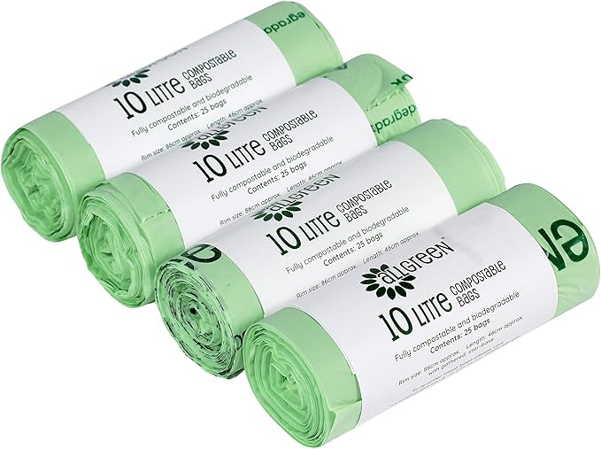 AllGreen 10 Litre Compostable Kitchen Caddy Bin Liners, 100 Bags, 10L