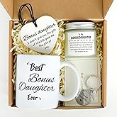 Splandiant Bonus Daughter Gifts-StepDaughter Gift from Stepmom/Stepdad, Birthday Present Gifts for Stepdaughter with Mug,Candle,Keychain,Ceramic Ornamen