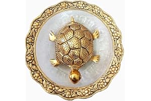 LCRAFT LAXMI Craft Feng Shui Glass Plate Turtle Vastu Tortoise Original Turtle Peace & Prosperity, Good Luck Charm Gold Turtle, Turtle with Plate, Home Decor (Gold)