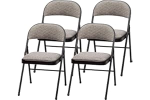 MECO 4 Pack Padded Folding Chairs, Cushioned Metal Fabric Foldable Chair, Black