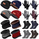 16 Pcs Winter Hat Scarf Gloves Sock Set Knit Beanie Cap Neck Warmer Touchscreen Slouchy Skull Mittens Circle for Women Men