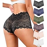QOVOQ Sexy Womens Underwear High Waisted Lace Panties V Waist Soft Lightweight Breathable Ladies Briefs 6 Pack