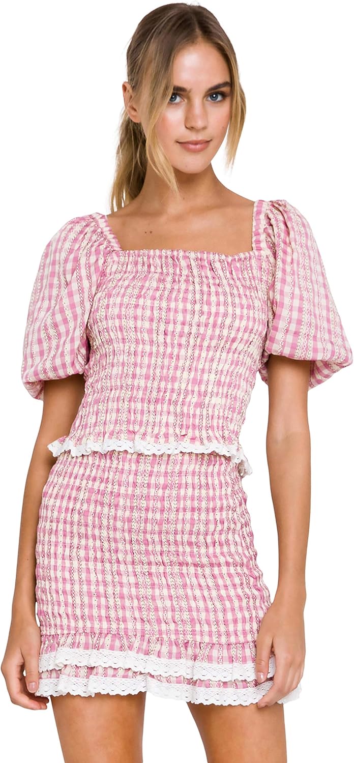 Gingham Smocked Top at Amazon Womenâs Clothing store