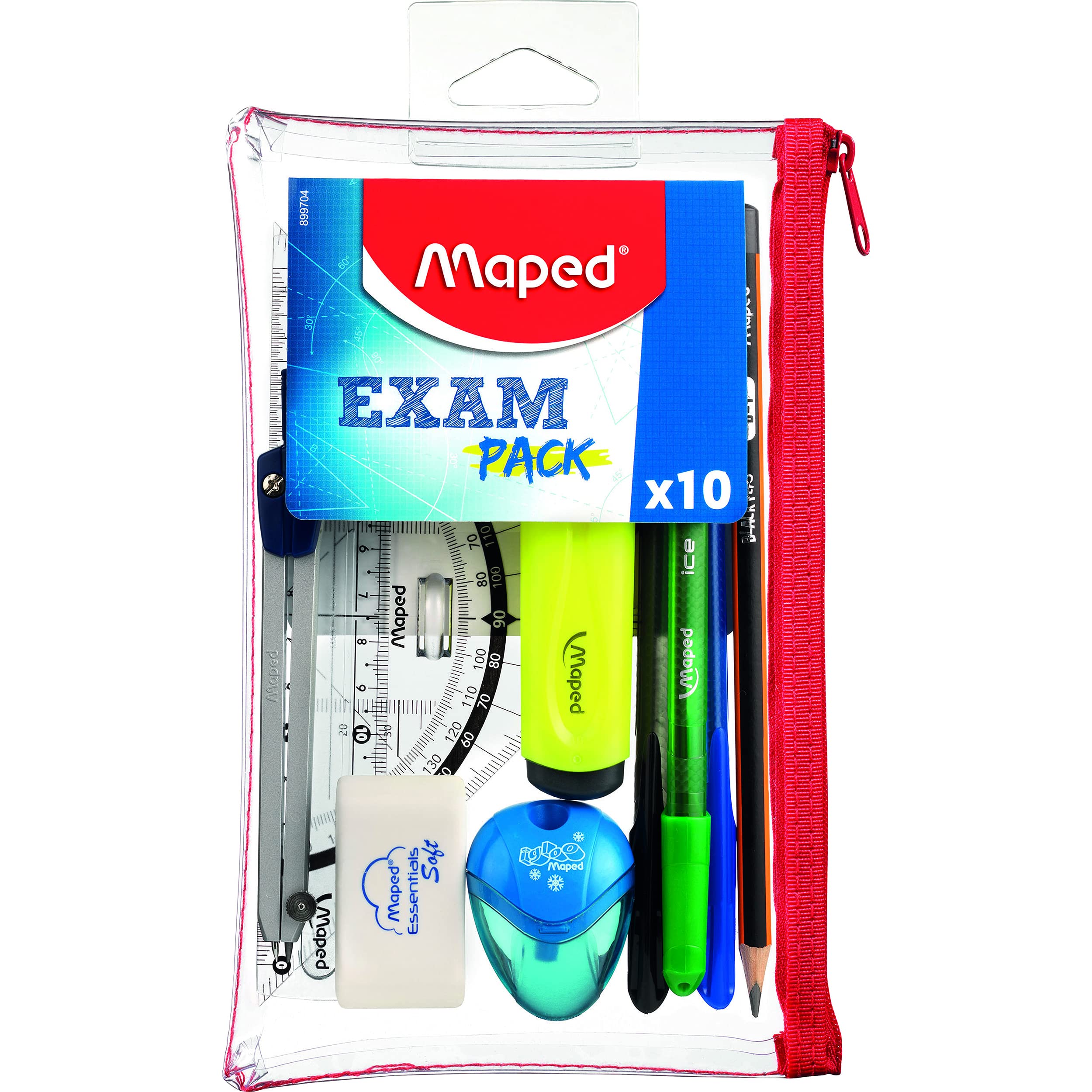 Maped - Student Set Filled Case EXAM Pack - 10 Pieces - Transparent