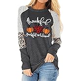 Thankful Grateful Blessed Shirts Women Thanksgiving Pumpkin T-Shirt Fall Tshirt Raglan Sleeve Top Tees