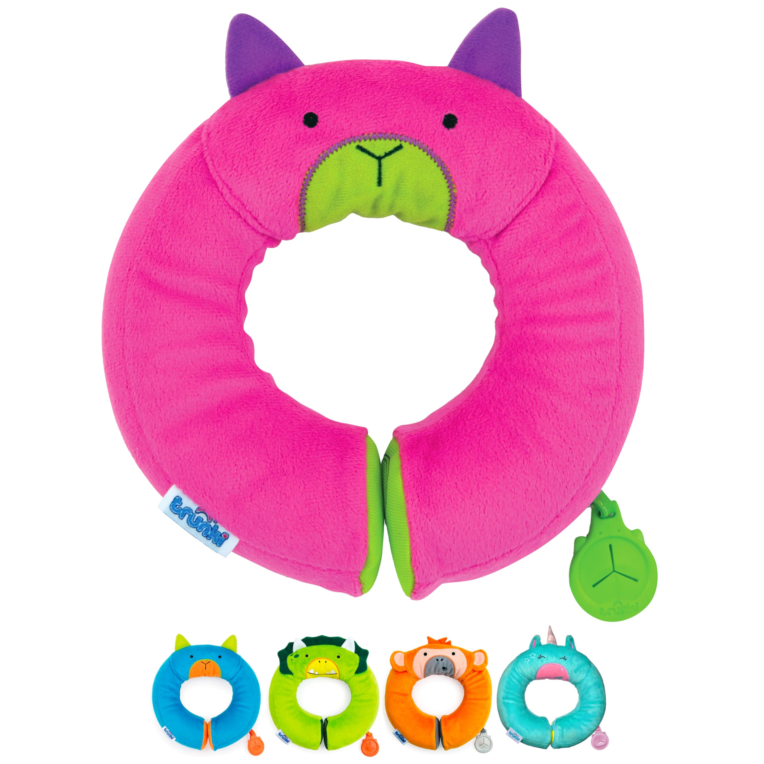 Trunki Kid's Travel Neck Pillow And Chin Rest | Support Sleepy Heads in the Car Seat, Plane, Bike or Pram | Yondi SMALL Betsy (Pink)