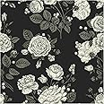UniGoos Grey White Rose Flower Peel and Stick Wallpaper Retro Black Background Peony Removable Wall Paper Vintage Self Adhesive Contact Paper for Bedroom DIY Decor 17.7" x118.1"