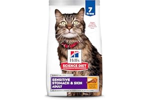 Hill's Science Diet Sensitive Stomach & Skin, Adult 1-6, Stomach & Skin Sensitivity Support, Dry Cat Food, Chicken & Rice, 7 lb Bag