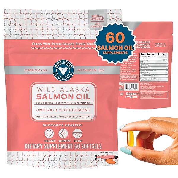 TRIDENT SEAFOODS PURE CATCH WILD ALASKAN FISH OIL FOR WOMEN + VITAMIN D3 – OMEGA-3 SALMON FISH OIL SUPPLEMENT – EPA AND DHA – 60 COUNT DAILY CITRUS SOFT GEL – JOINT SUPPORT, SKIN, AND HEART HEALTH