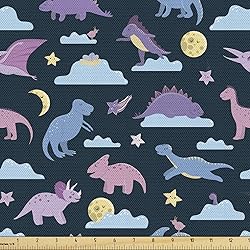 Ambesonne Cartoon Fabric by The Yard, Dino