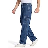 Tapata Men's Relaxed Fit Cargo Jeans Elastic Waist 6 Pockets Straight Leg Work Utility Pants